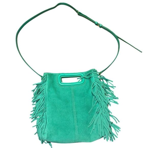 MAJE Suede Fringe Leather Green Shoulder/Hand Bag - Picture 3 of 10